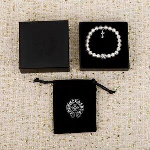 Chrome Hearts x Mikimoto Chic Silver Pearl Bracelet with Cross Accent